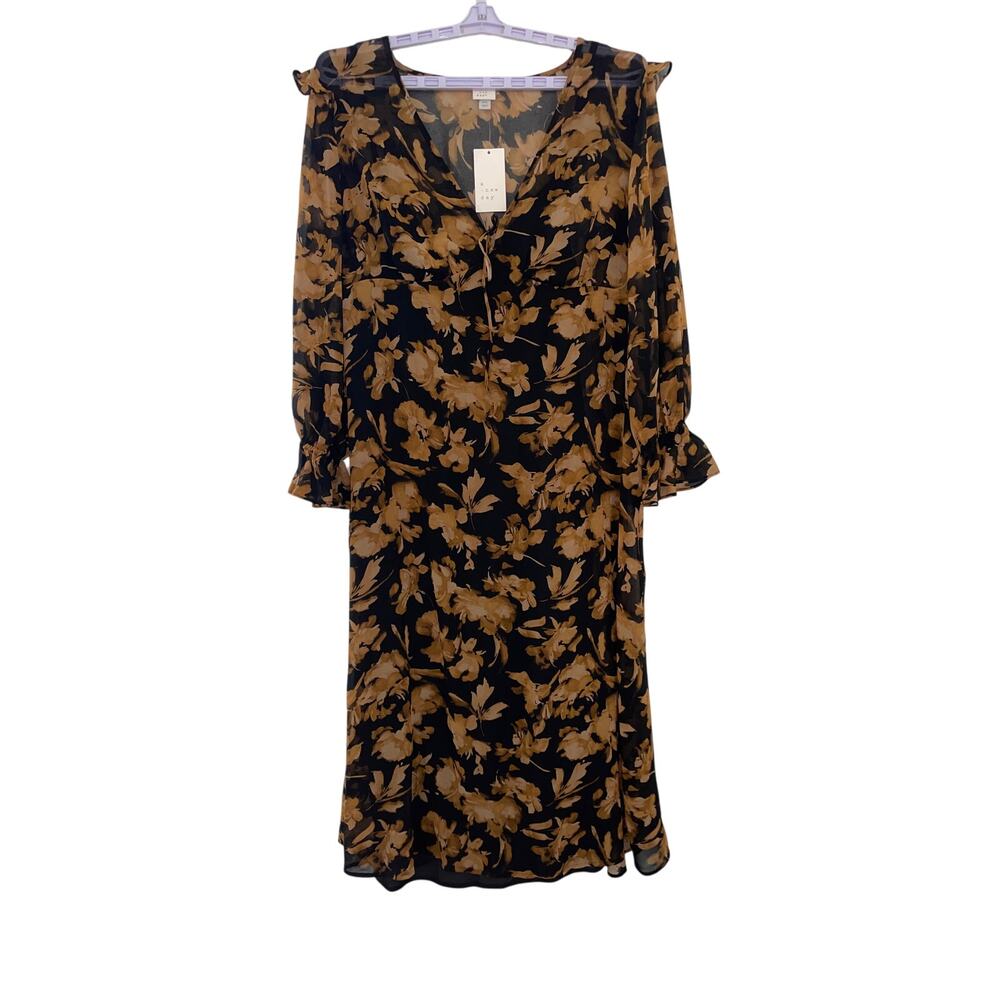 Long Sleeve Sheer Maxi Dress -A New Day - XXL New Black/Brown Floral - Picture 2 of 10